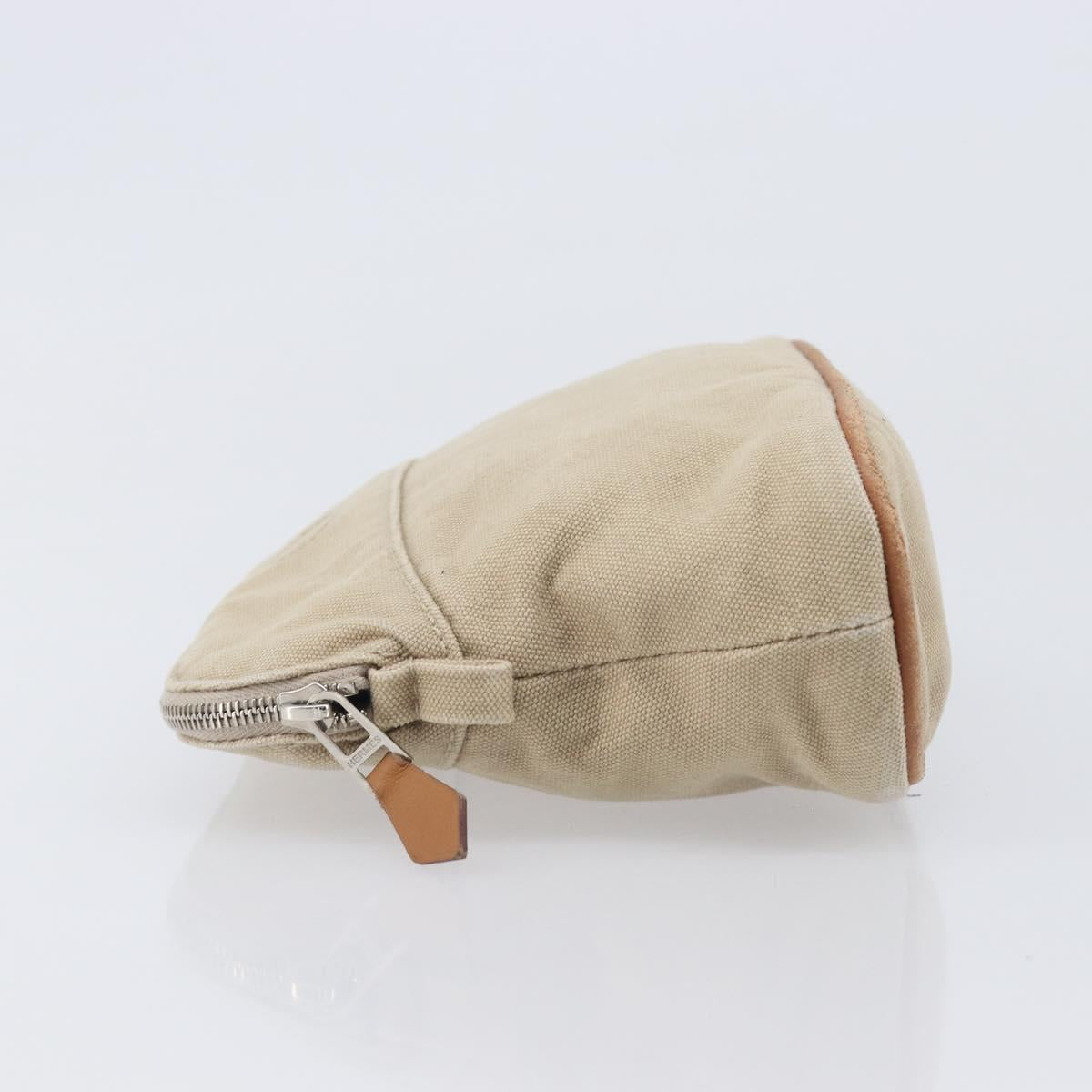HERMES Bolide Pouch Canvas Beige Silver Auth BA16115