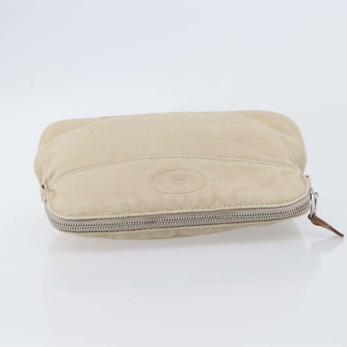 HERMES Bolide Pouch Canvas Beige Silver Auth BA16115