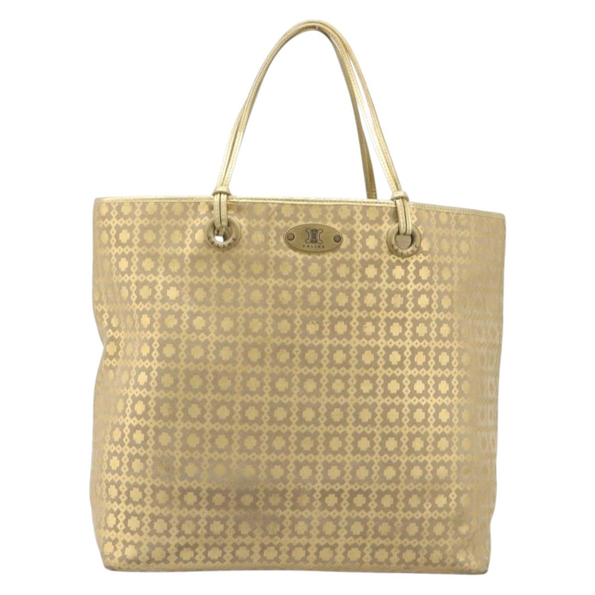 CELINE Tote Bag Suede Gold Auth BA16117