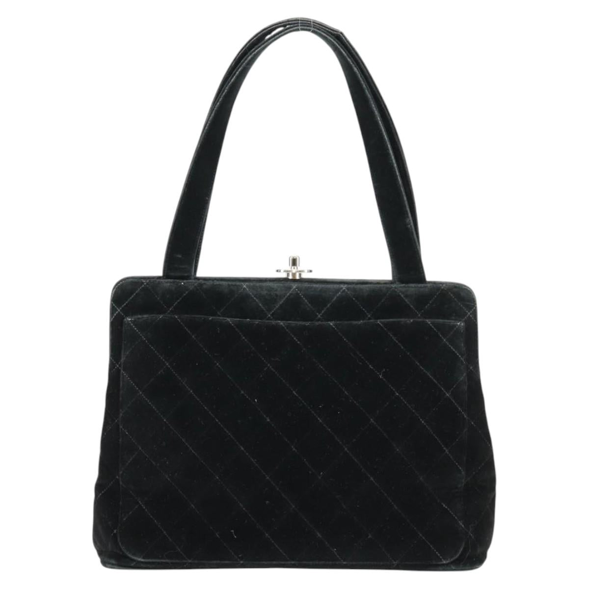 CHANEL Matelasse Hand Bag Suede Black Silver CC Auth BA1612