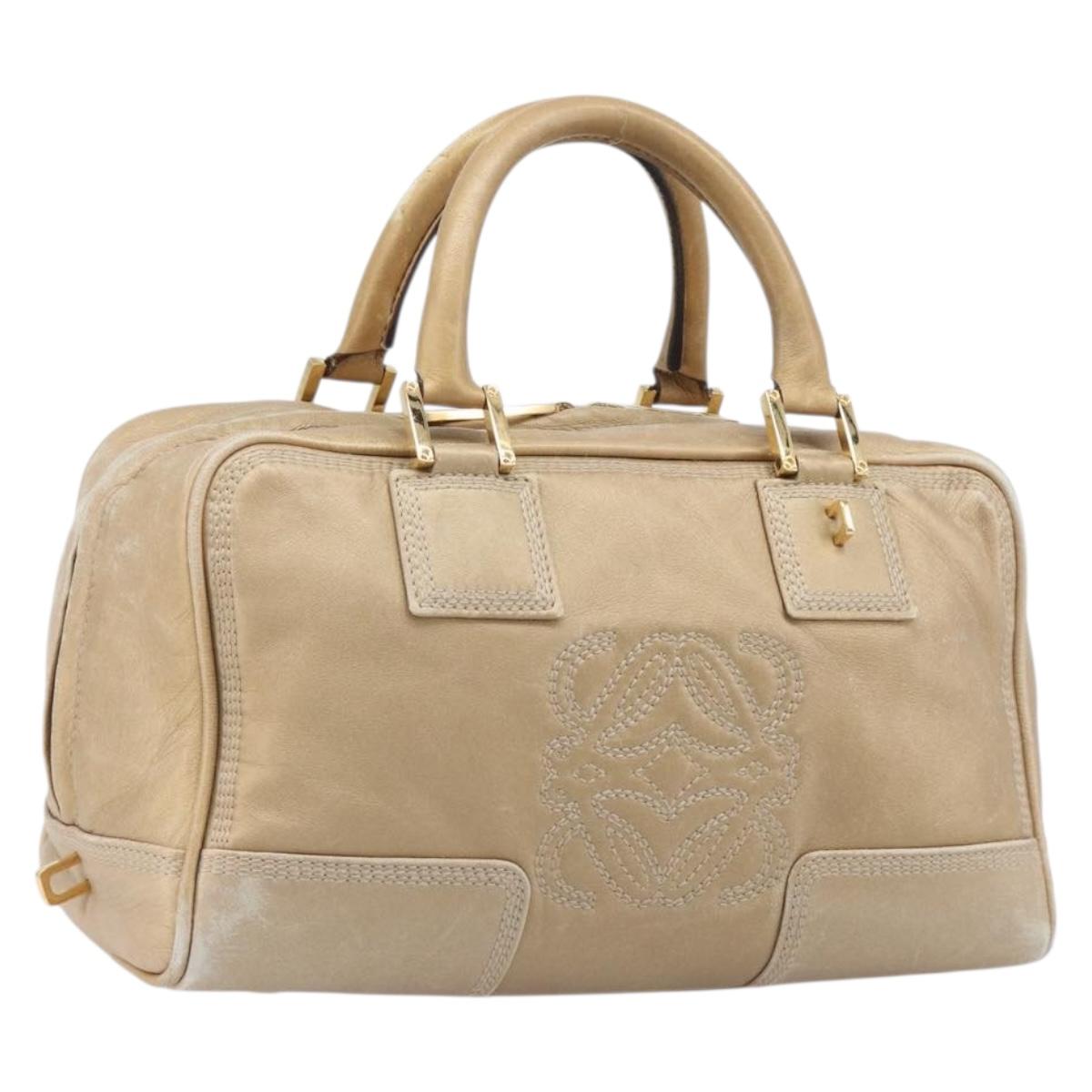 LOEWE Amazona 28 Hand Bag Leather Gold Auth BA16120