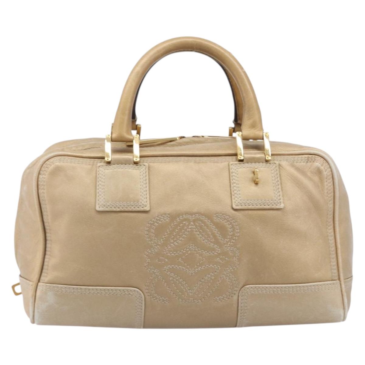LOEWE Amazona 28 Hand Bag Leather Gold Auth BA16120