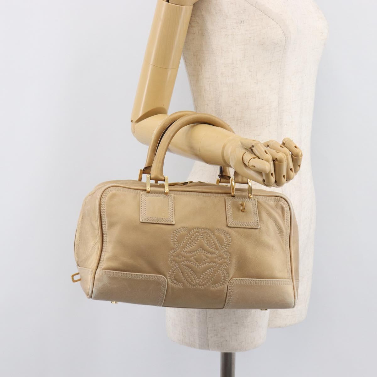 LOEWE Amazona 28 Hand Bag Leather Gold Auth BA16120