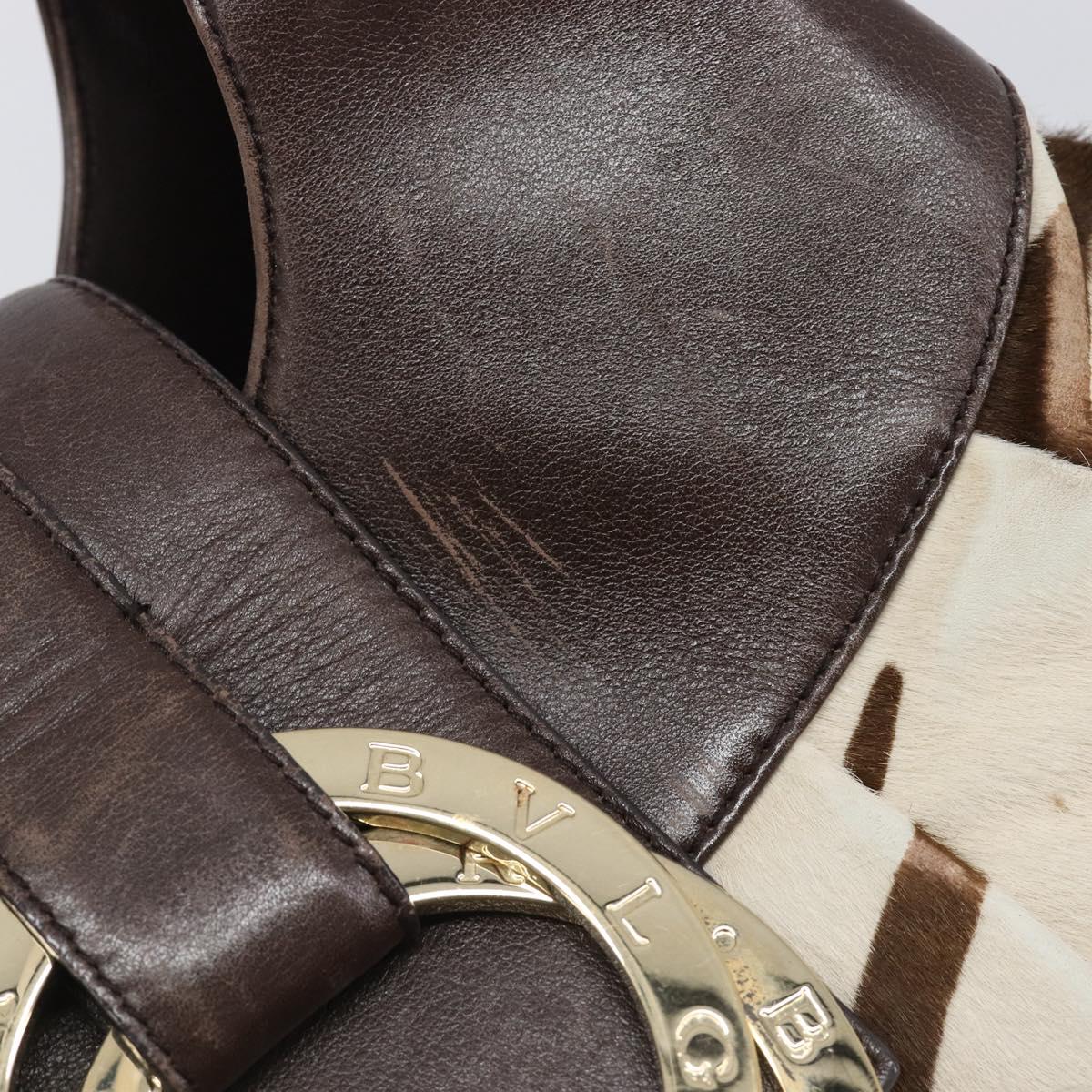 BVLGARI Chandra Hand Bag Harako leather Ivory Gold Tone Auth BA16121