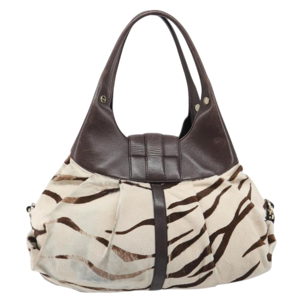 BVLGARI Chandra Hand Bag Harako leather Ivory Gold Tone Auth BA16121
