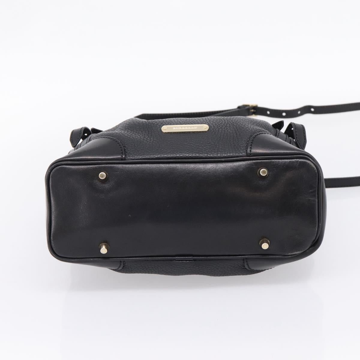 BURBERRY Hand Bag Leather 2way Black Gold Tone Auth BA16124A
