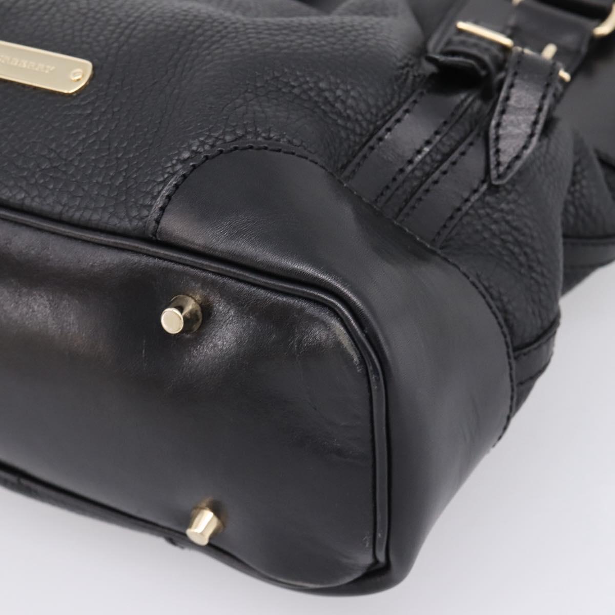 BURBERRY Hand Bag Leather 2way Black Gold Tone Auth BA16124A