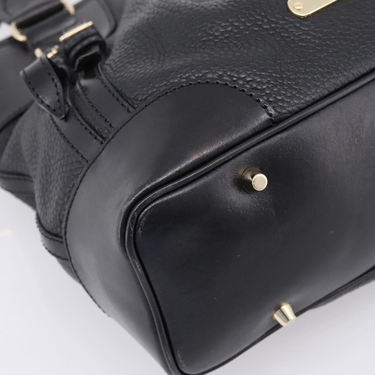 BURBERRY Hand Bag Leather 2way Black Gold Tone Auth BA16124A