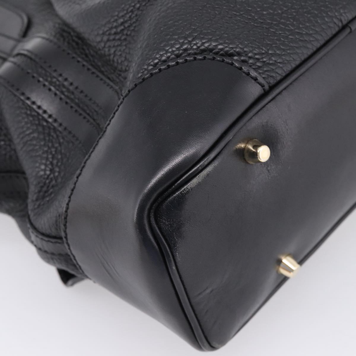 BURBERRY Hand Bag Leather 2way Black Gold Tone Auth BA16124A