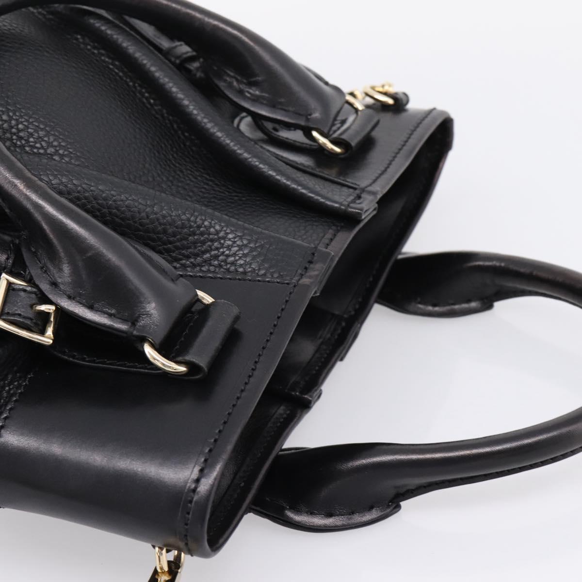 BURBERRY Hand Bag Leather 2way Black Gold Tone Auth BA16124A
