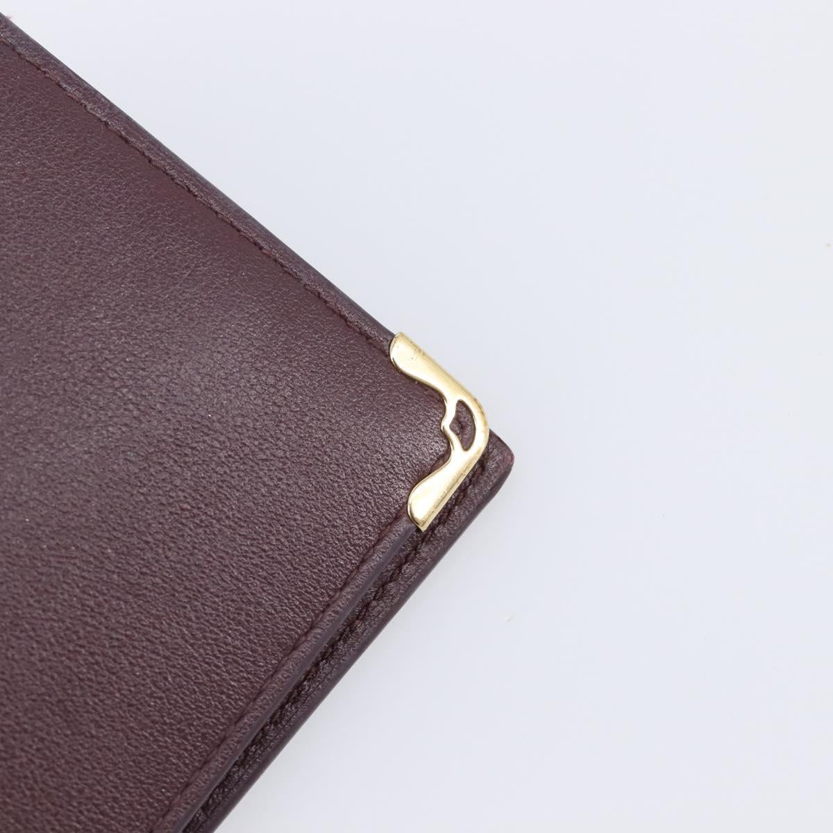 Cartier Bifold Wallet Leather Bordeaux Gold Tone Auth BA16126V