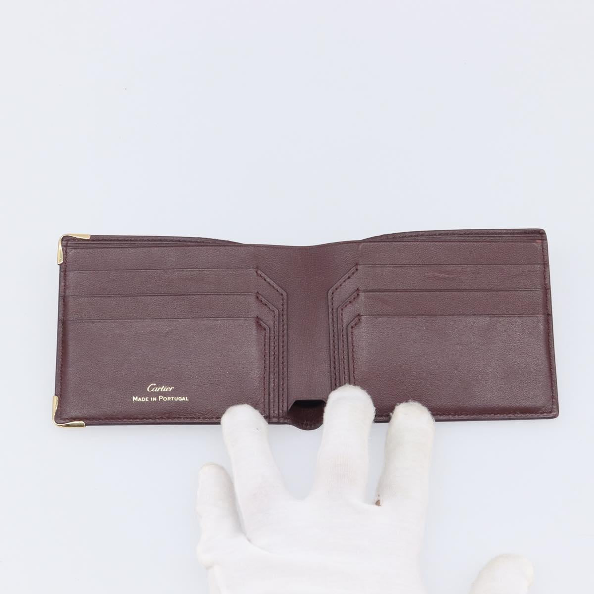 Cartier Bifold Wallet Leather Bordeaux Gold Tone Auth BA16126V