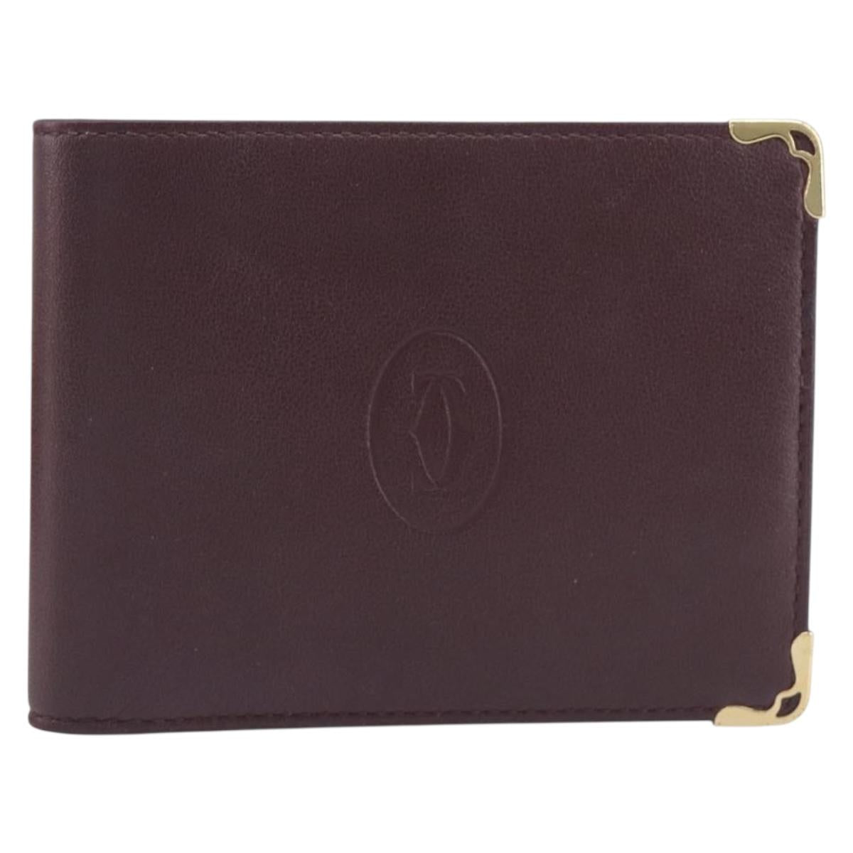 Cartier Bifold Wallet Leather Bordeaux Gold Tone Auth BA16126V
