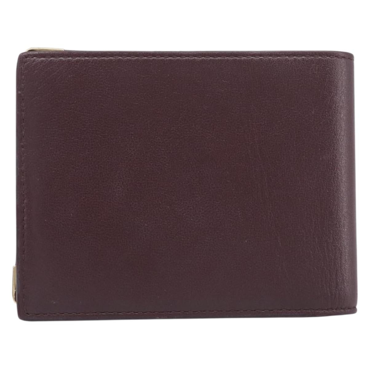 Cartier Bifold Wallet Leather Bordeaux Gold Tone Auth BA16126V