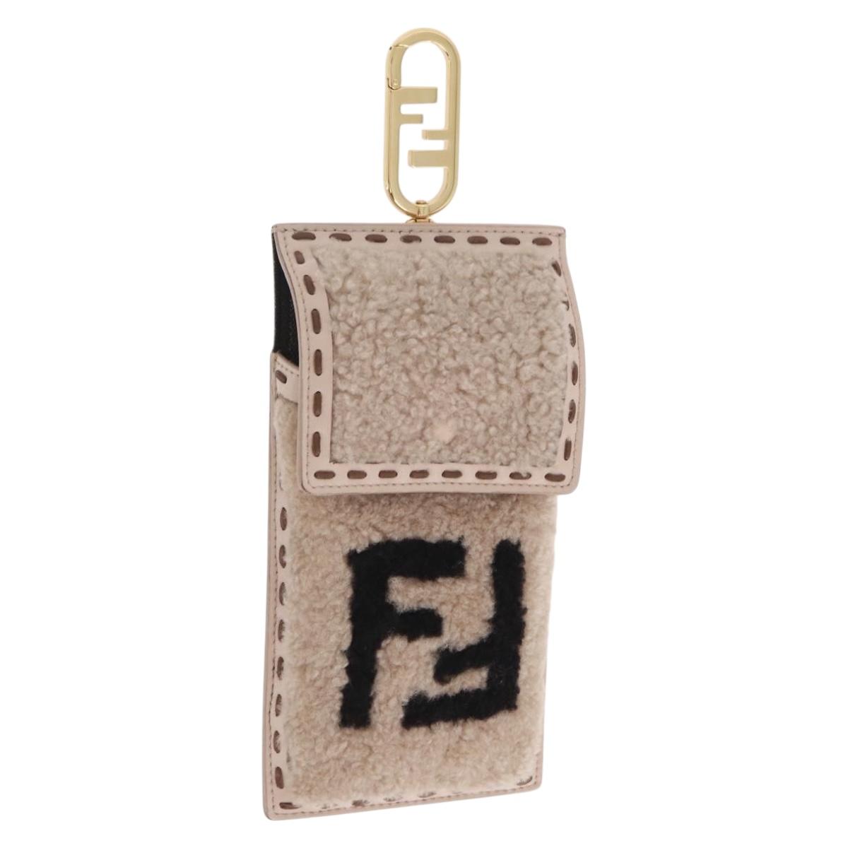FENDI Smartphone Pouch Fur Beige Gold Tone 7AS047 Auth BA16127V