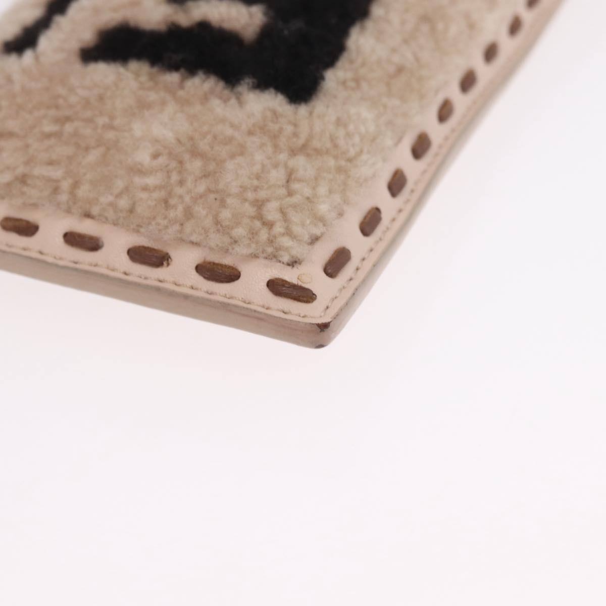 FENDI Smartphone Pouch Fur Beige Gold Tone 7AS047 Auth BA16127V