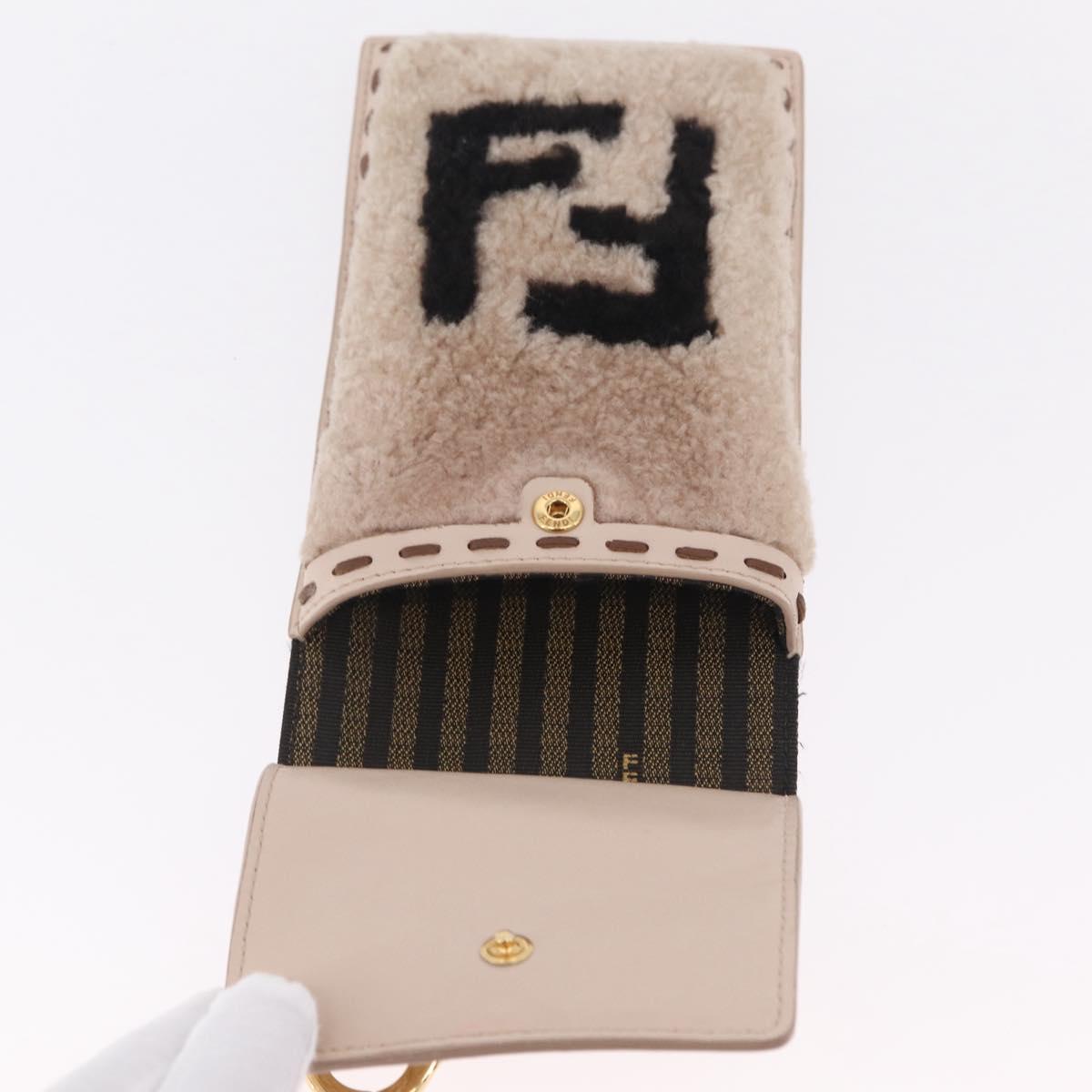 FENDI Smartphone Pouch Fur Beige Gold Tone 7AS047 Auth BA16127V