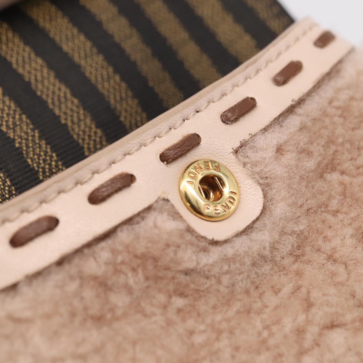 FENDI Smartphone Pouch Fur Beige Gold Tone 7AS047 Auth BA16127V
