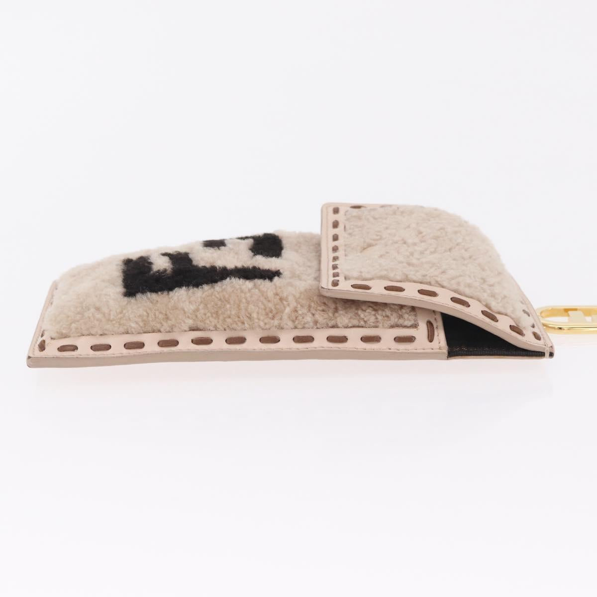FENDI Smartphone Pouch Fur Beige Gold Tone 7AS047 Auth BA16127V