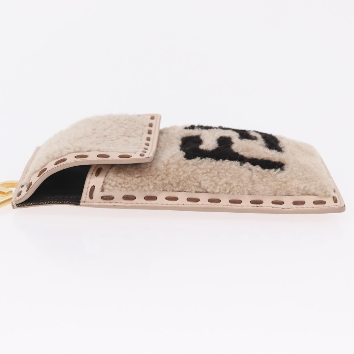 FENDI Smartphone Pouch Fur Beige Gold Tone 7AS047 Auth BA16127V