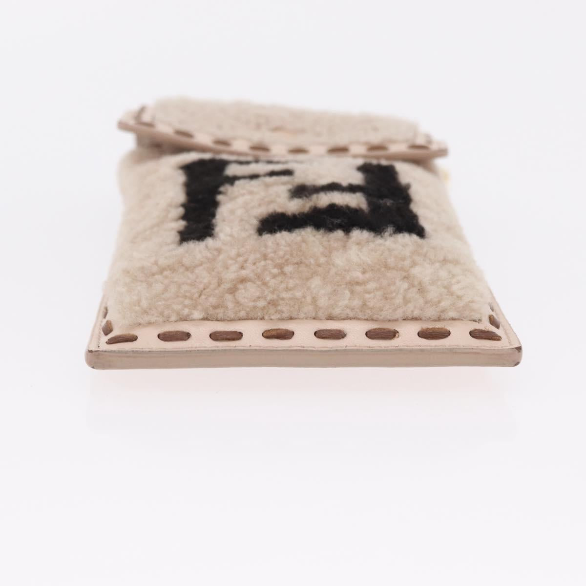 FENDI Smartphone Pouch Fur Beige Gold Tone 7AS047 Auth BA16127V