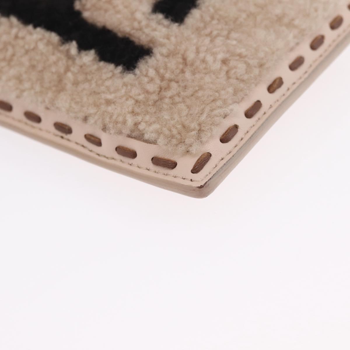 FENDI Smartphone Pouch Fur Beige Gold Tone 7AS047 Auth BA16127V
