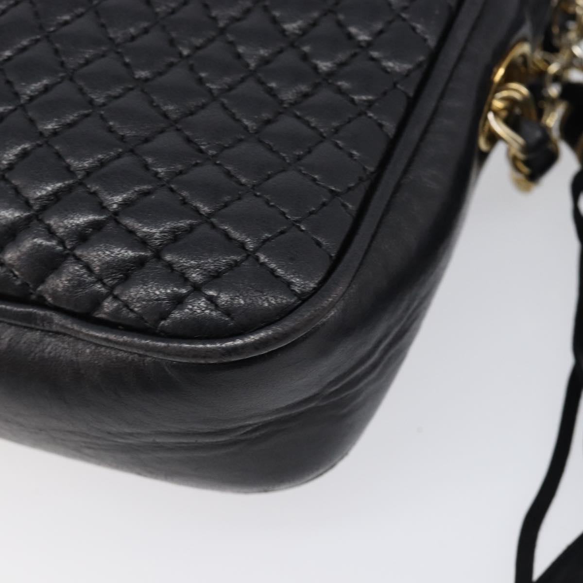 Bally Chain Shoulder Bag Leather Black Gold Auth BA16131