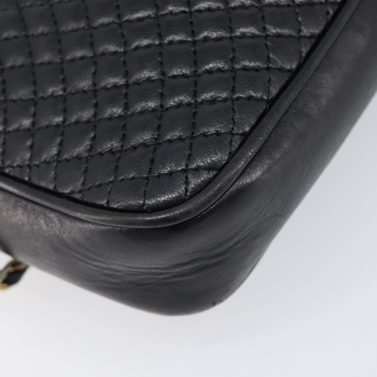 Bally Chain Shoulder Bag Leather Black Gold Auth BA16131