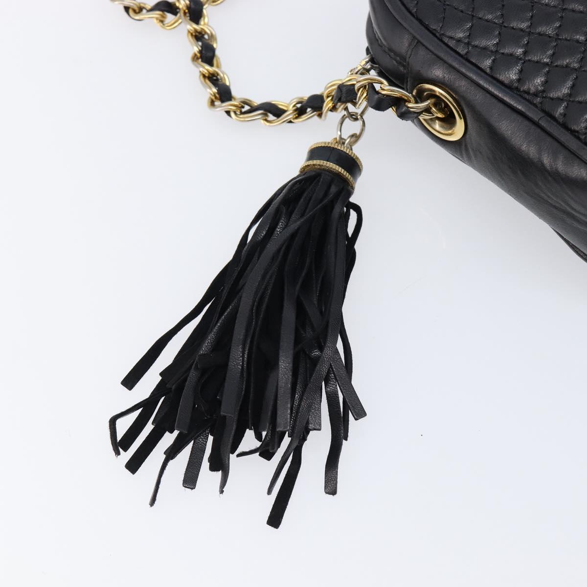 Bally Chain Shoulder Bag Leather Black Gold Auth BA16131