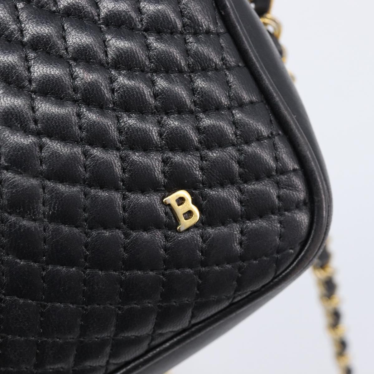 Bally Chain Shoulder Bag Leather Black Gold Auth BA16131