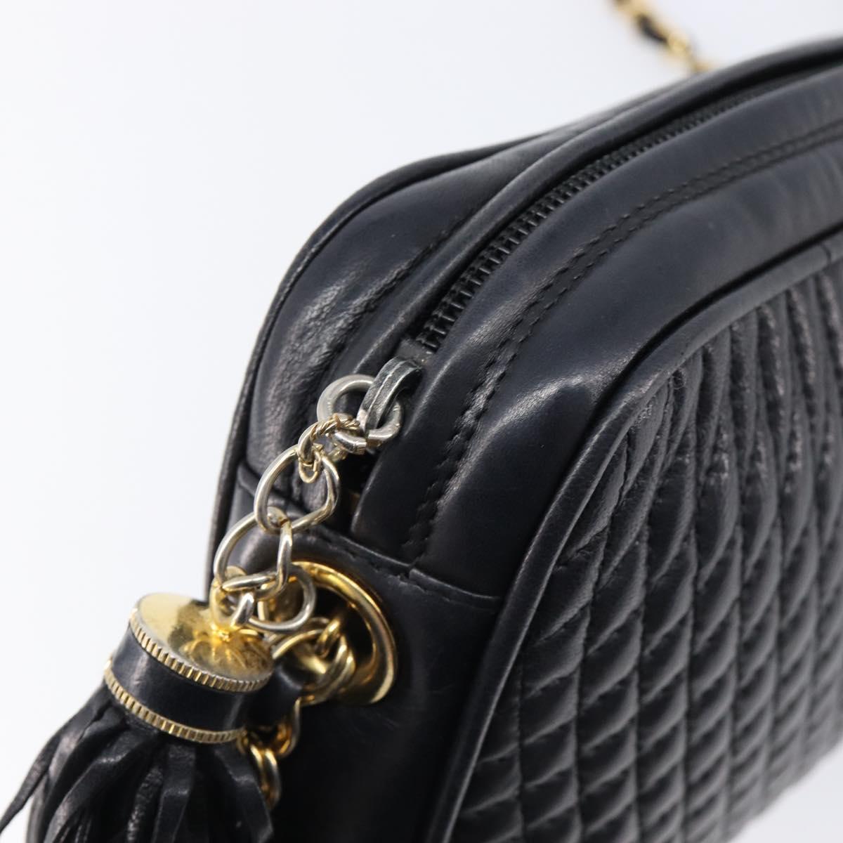 Bally Chain Shoulder Bag Leather Black Gold Auth BA16131
