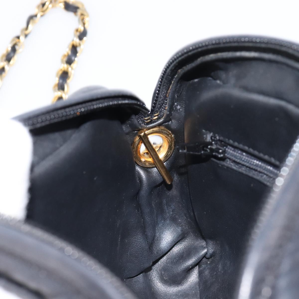 Bally Chain Shoulder Bag Leather Black Gold Auth BA16131