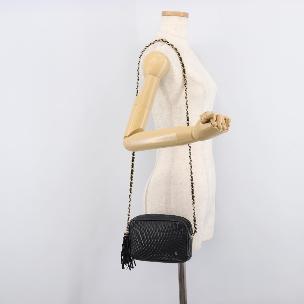 Bally Chain Shoulder Bag Leather Black Gold Auth BA16131