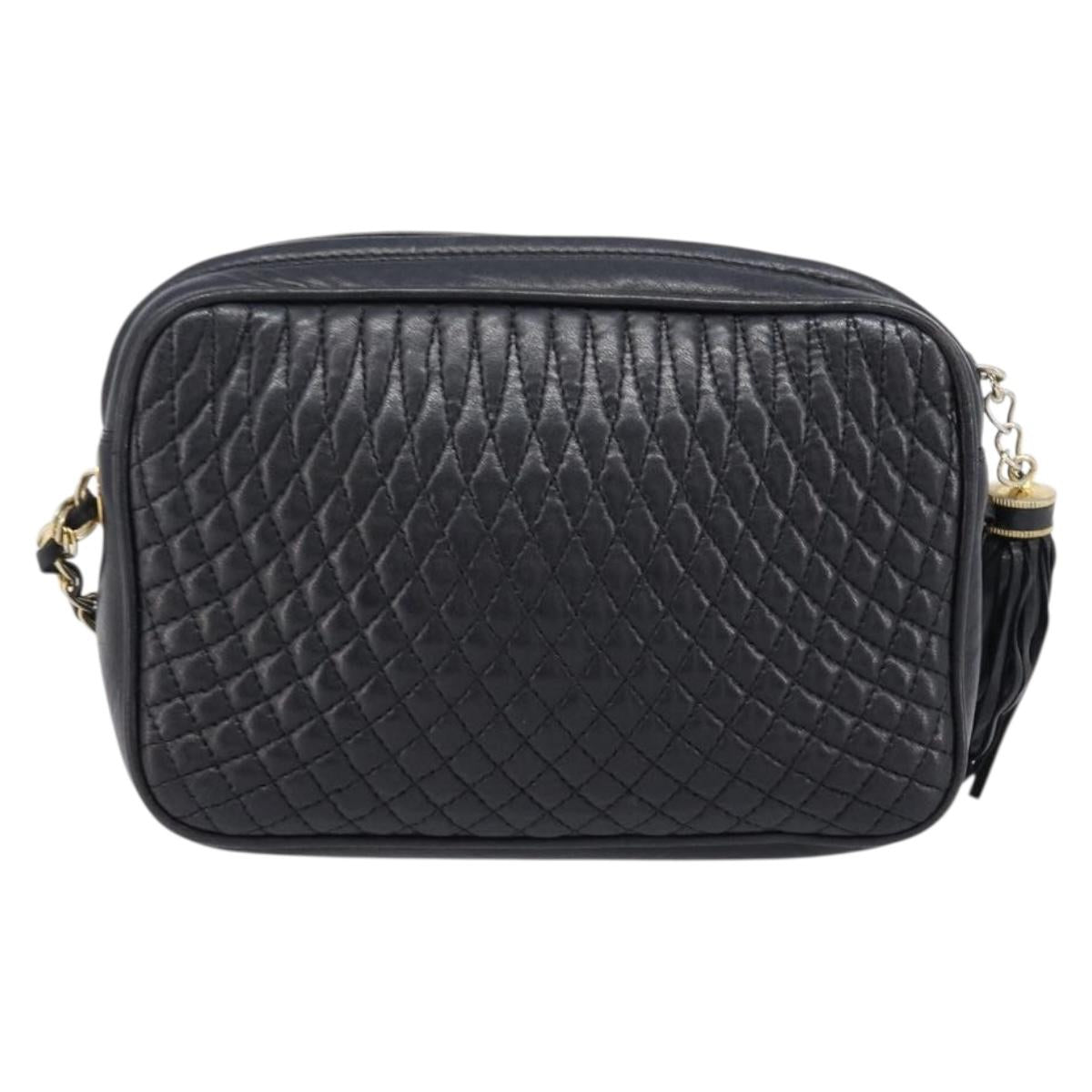 Bally Chain Shoulder Bag Leather Black Gold Auth BA16131