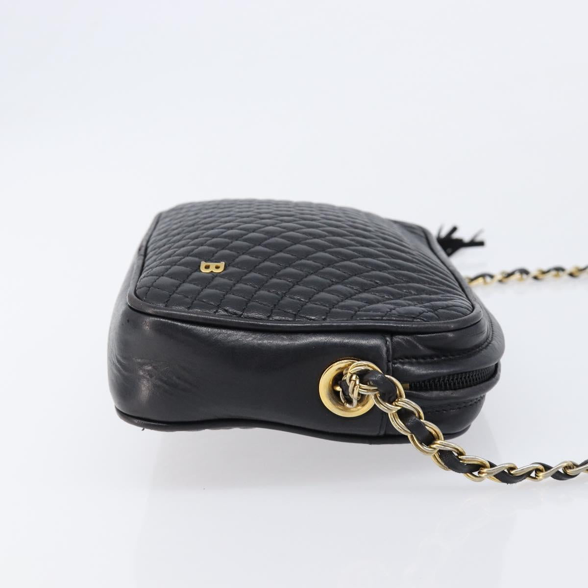 Bally Chain Shoulder Bag Leather Black Gold Auth BA16131