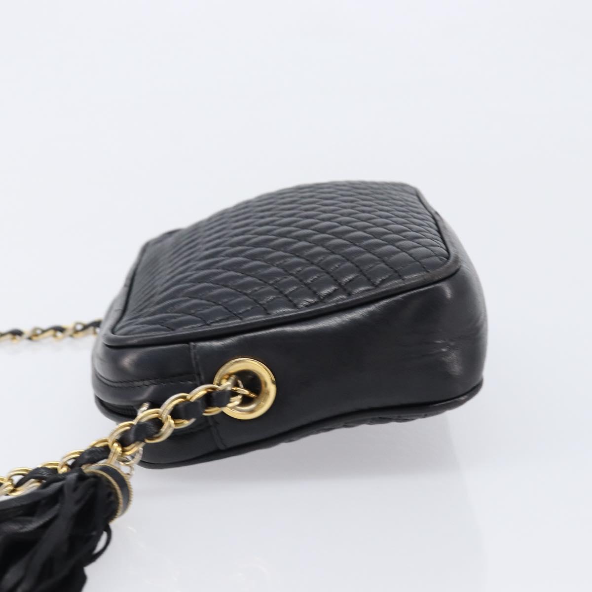 Bally Chain Shoulder Bag Leather Black Gold Auth BA16131