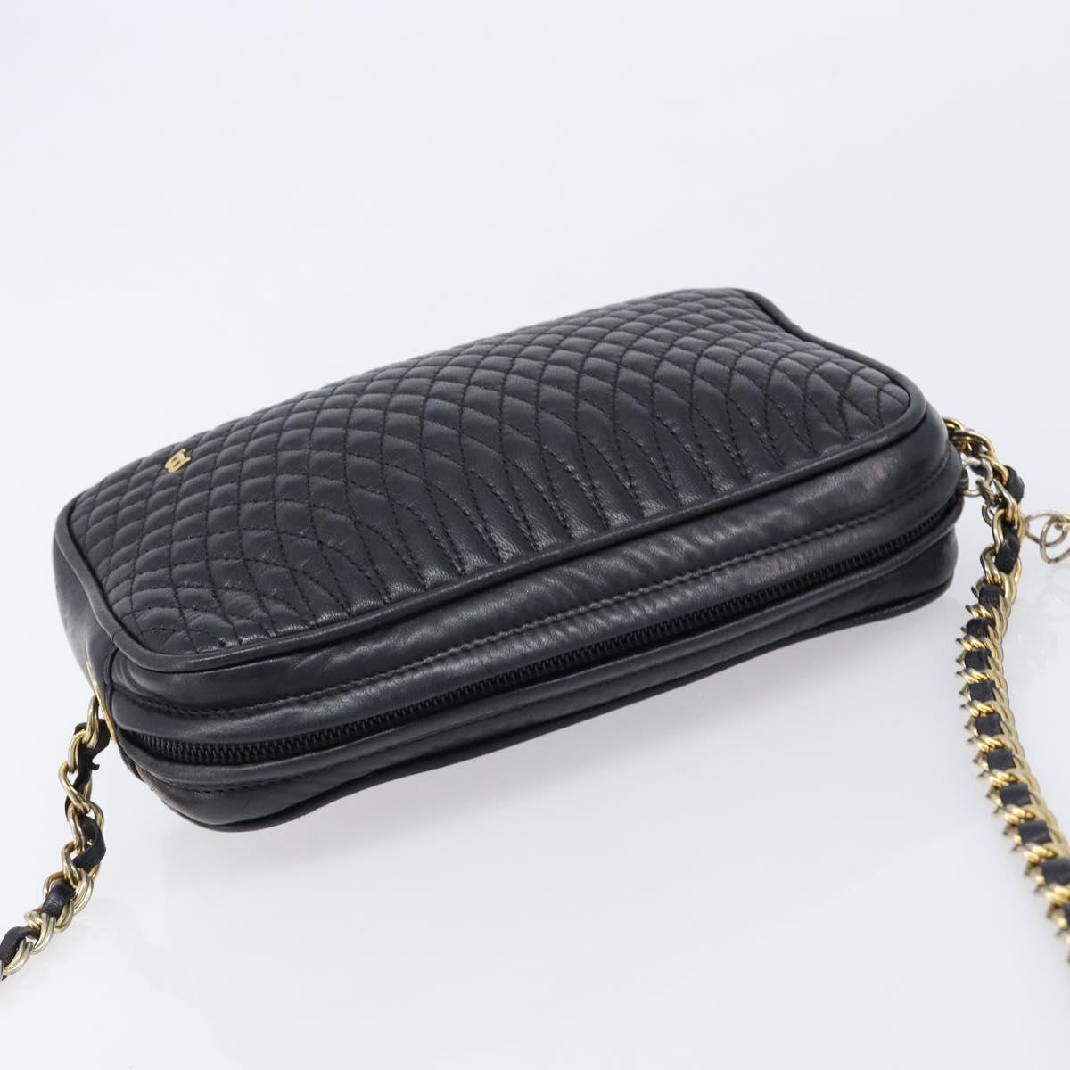 Bally Chain Shoulder Bag Leather Black Gold Auth BA16131