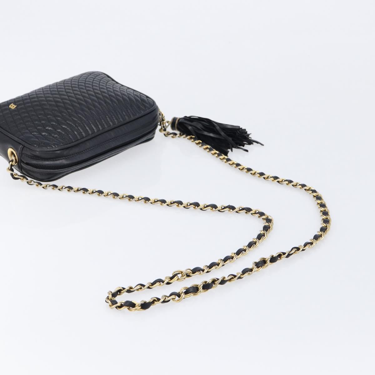 Bally Chain Shoulder Bag Leather Black Gold Auth BA16131