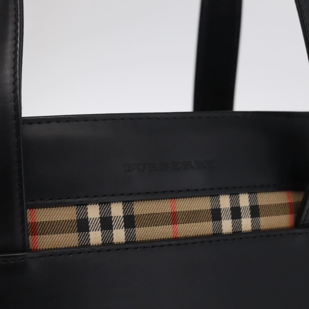 BURBERRY Nova Check Hand Bag Leather Black Beige Auth BA16132