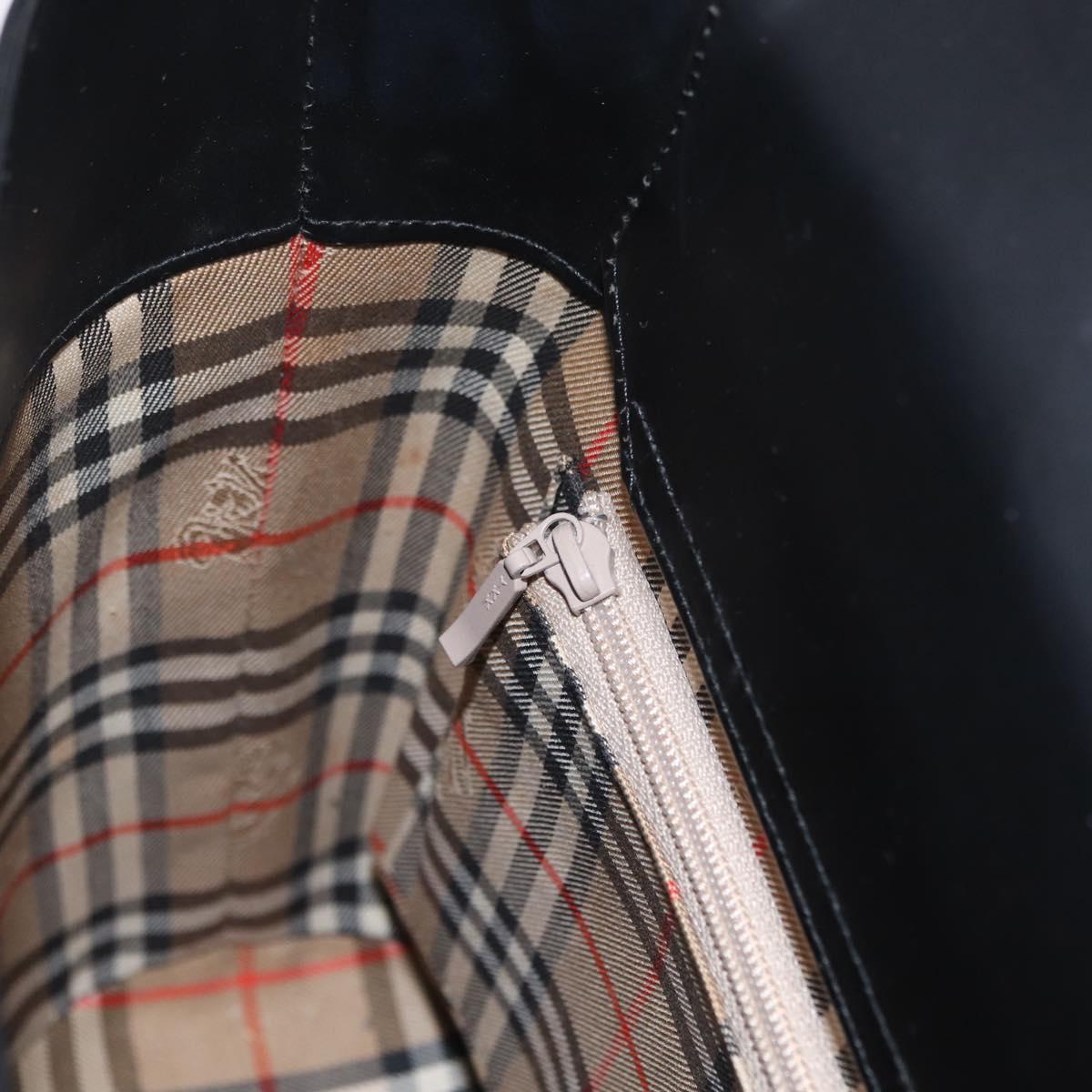 BURBERRY Nova Check Hand Bag Leather Black Beige Auth BA16132
