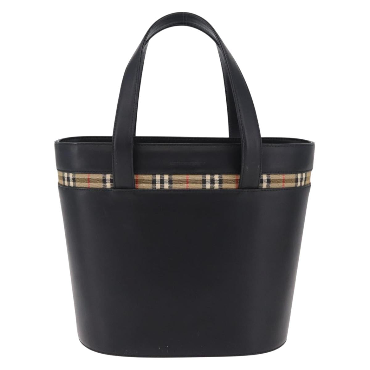 BURBERRY Nova Check Hand Bag Leather Black Beige Auth BA16132