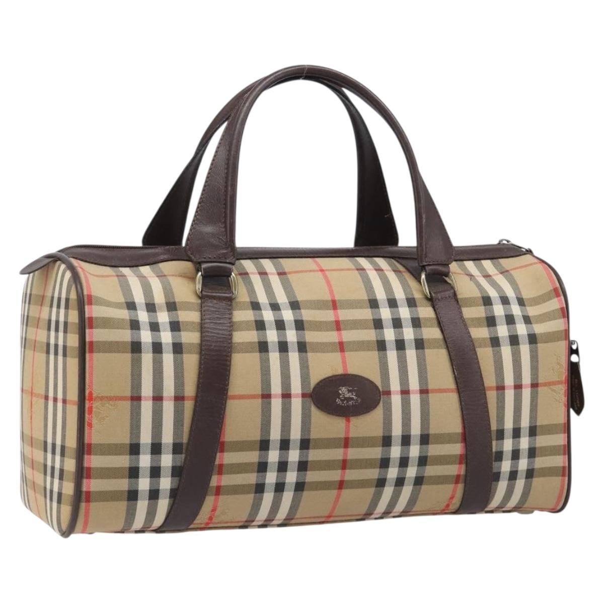 Burberrys Nova Check Boston Bag Canvas Beige Gold Tone Auth BA16134