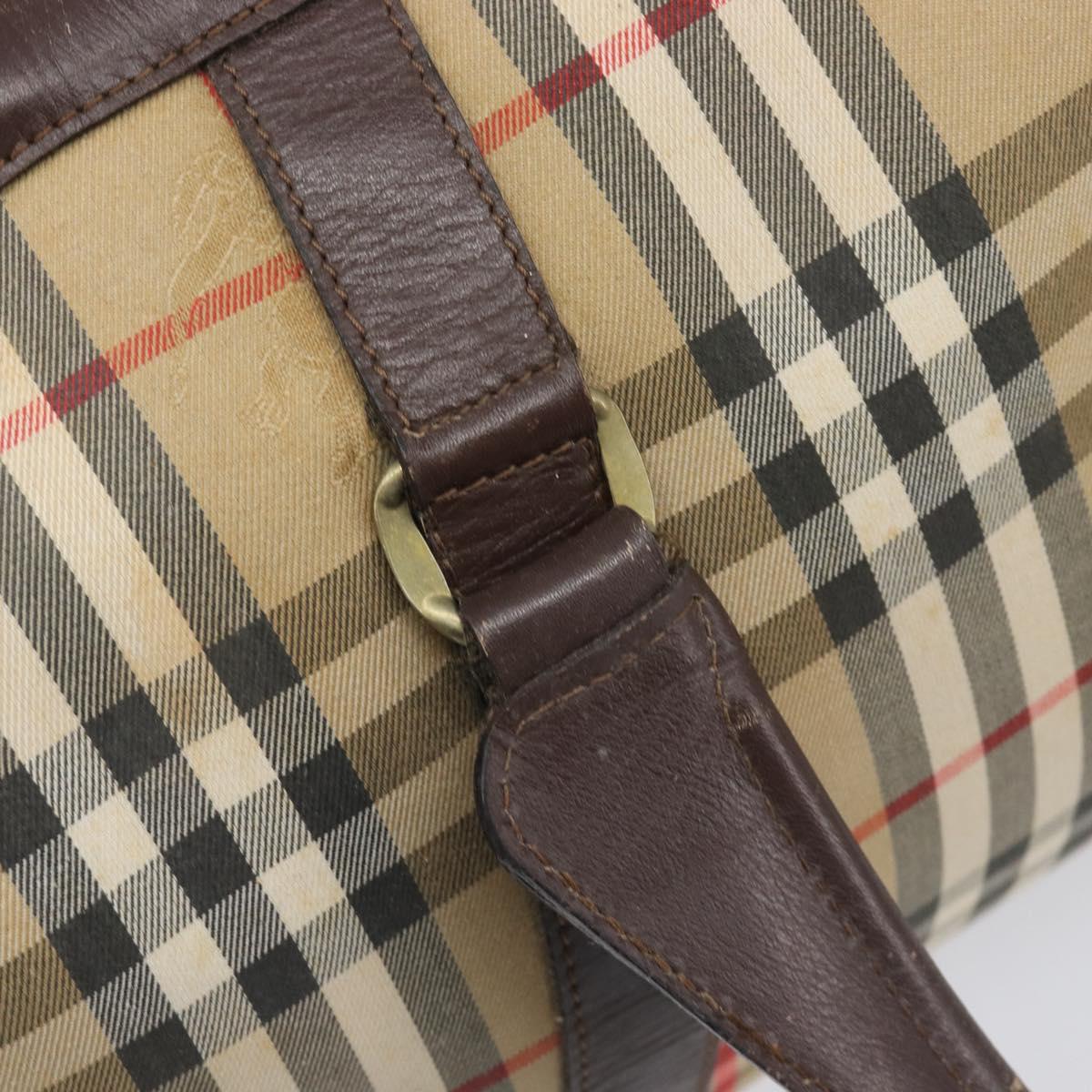 Burberrys Nova Check Boston Bag Canvas Beige Gold Tone Auth BA16134