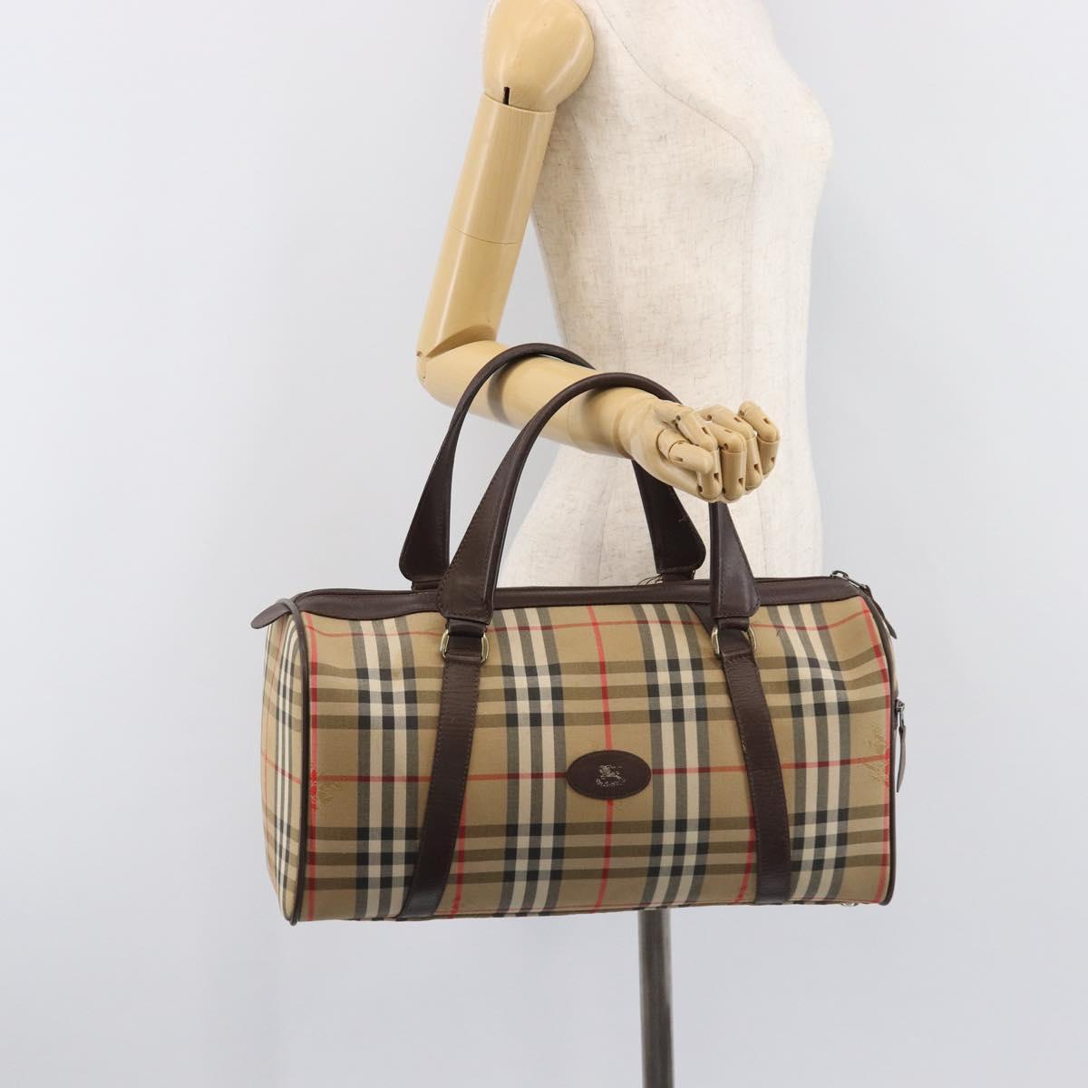 Burberrys Nova Check Boston Bag Canvas Beige Gold Tone Auth BA16134