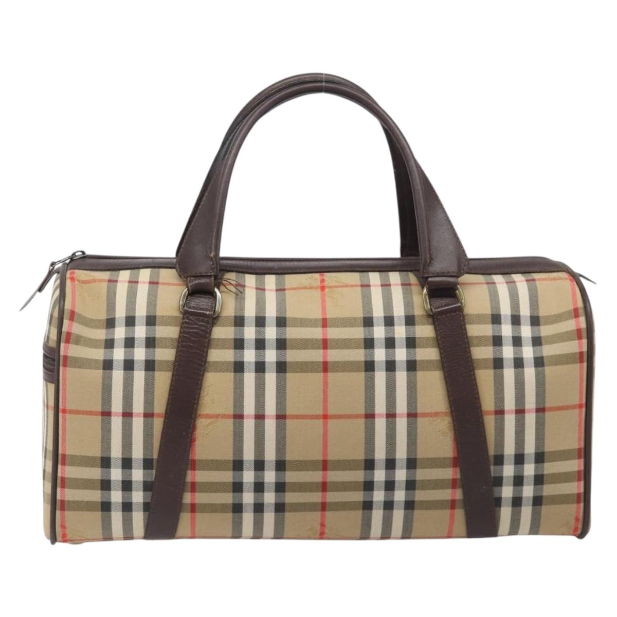 Burberrys Nova Check Boston Bag Canvas Beige Gold Tone Auth BA16134