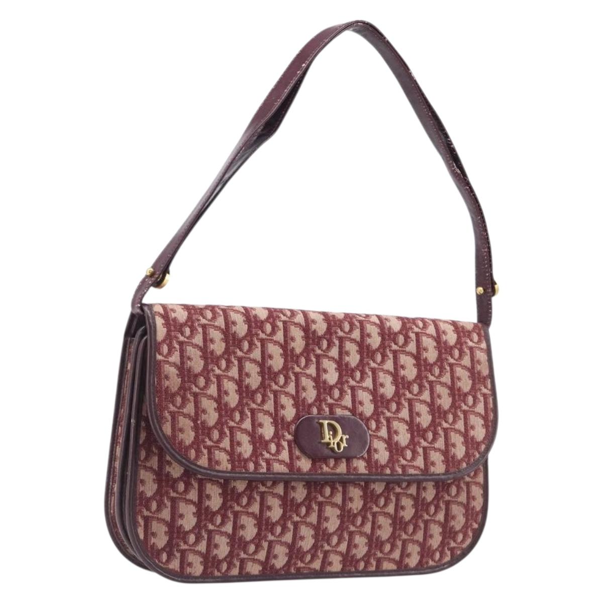 Christian Dior Trotter Canvas Shoulder Bag Red Gold Tone Auth BA16139