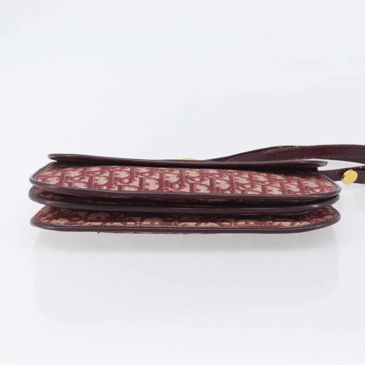 Christian Dior Trotter Canvas Shoulder Bag Red Gold Tone Auth BA16139