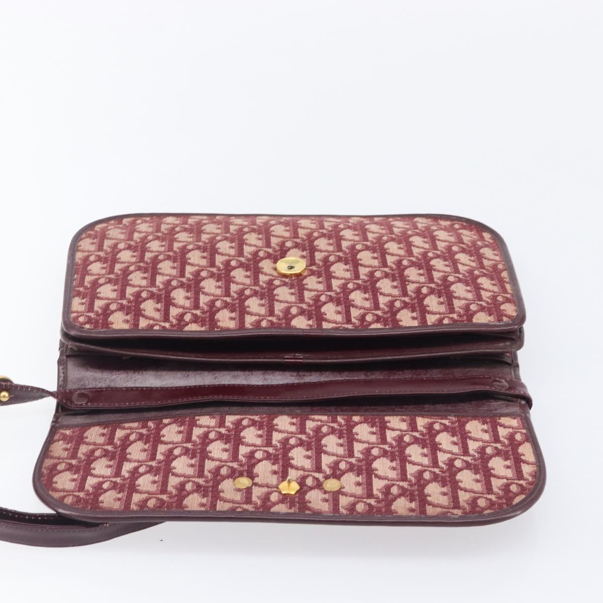 Christian Dior Trotter Canvas Shoulder Bag Red Gold Tone Auth BA16139