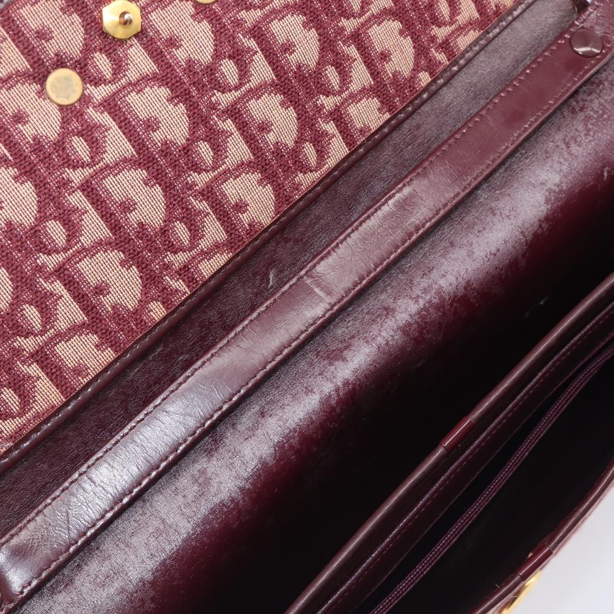 Christian Dior Trotter Canvas Shoulder Bag Red Gold Tone Auth BA16139