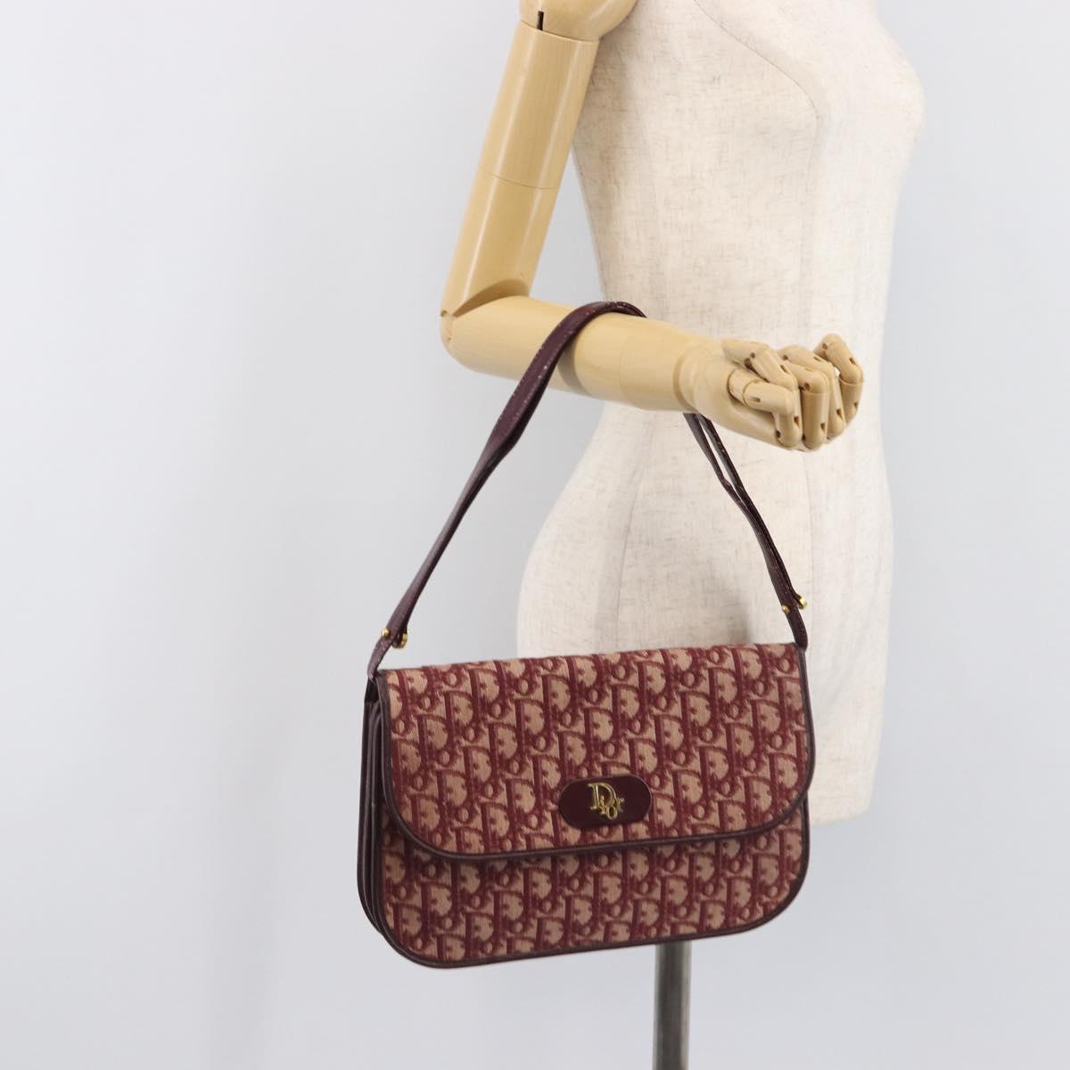 Christian Dior Trotter Canvas Shoulder Bag Red Gold Tone Auth BA16139